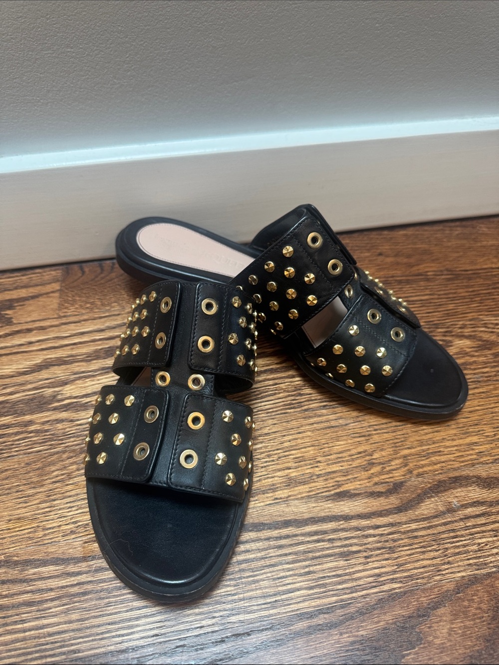 Alexander McQueen Black Double-Strap Studded Slide Sandals